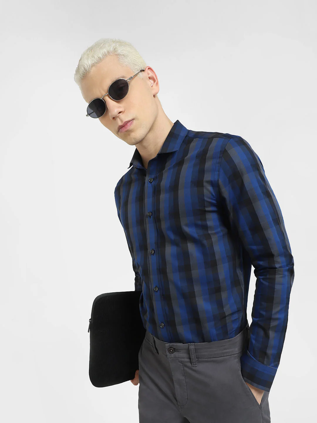 Dark Blue Check Full Sleeves Shirt