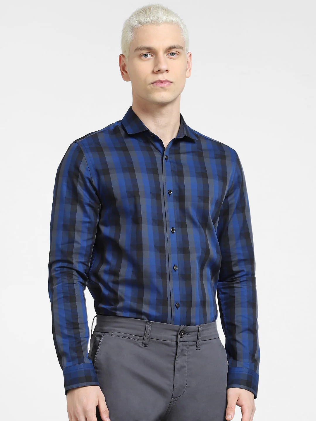 Dark Blue Check Full Sleeves Shirt - Image 2