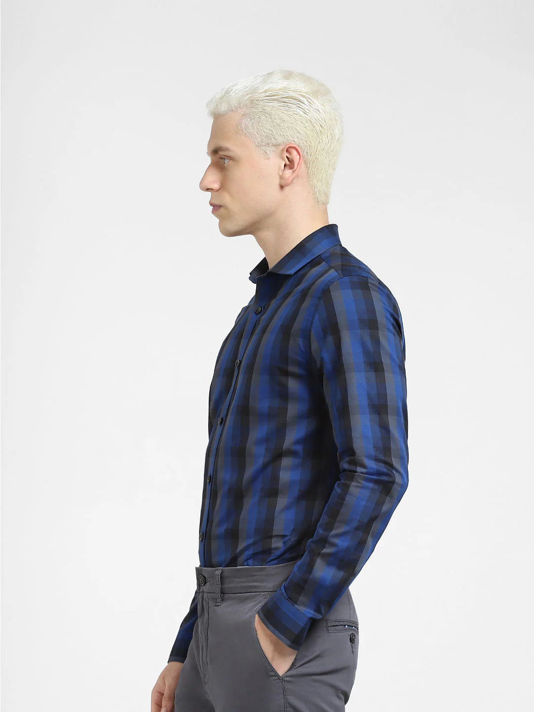 Dark Blue Check Full Sleeves Shirt - Image 3
