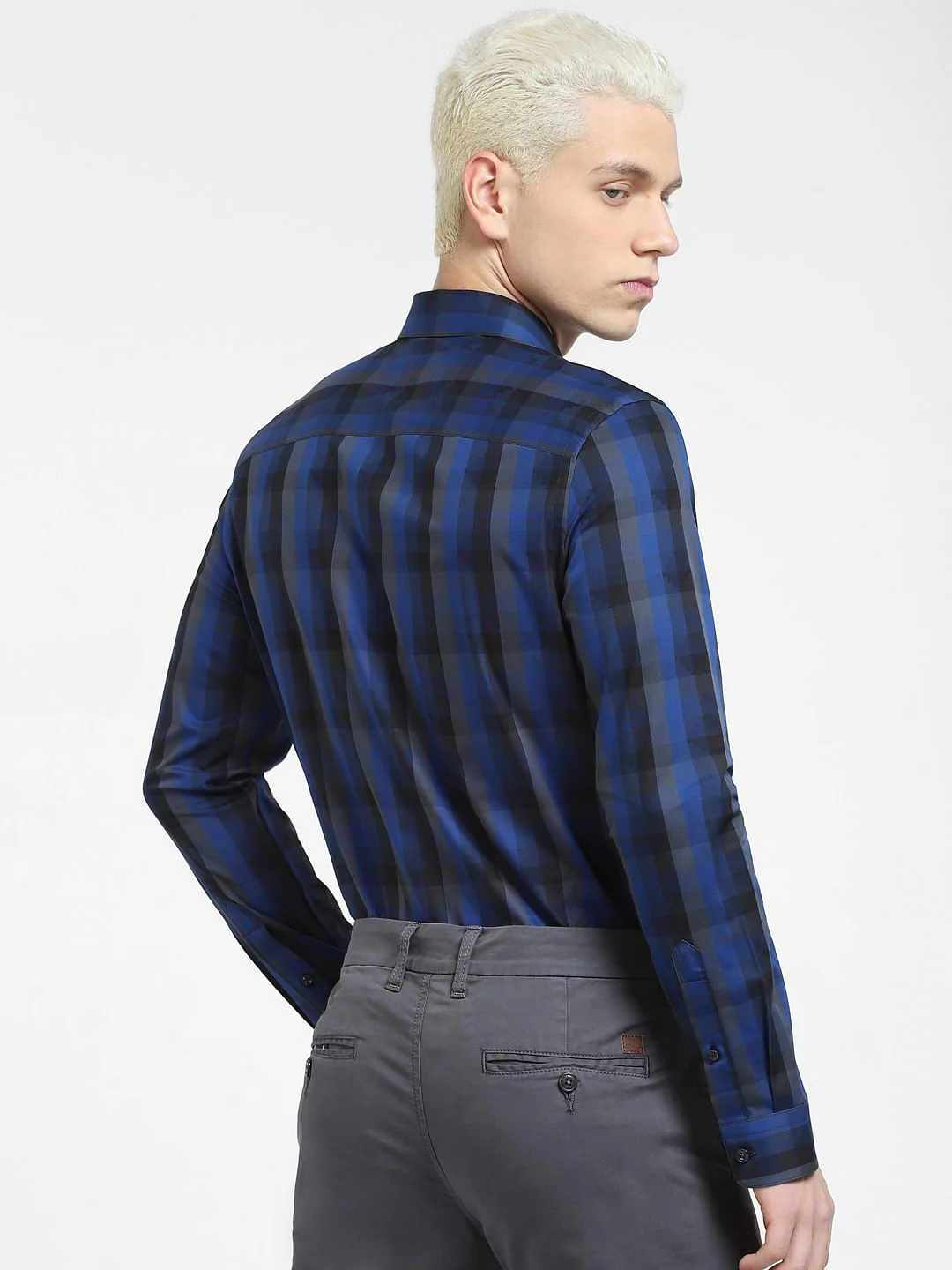 Dark Blue Check Full Sleeves Shirt - Image 4