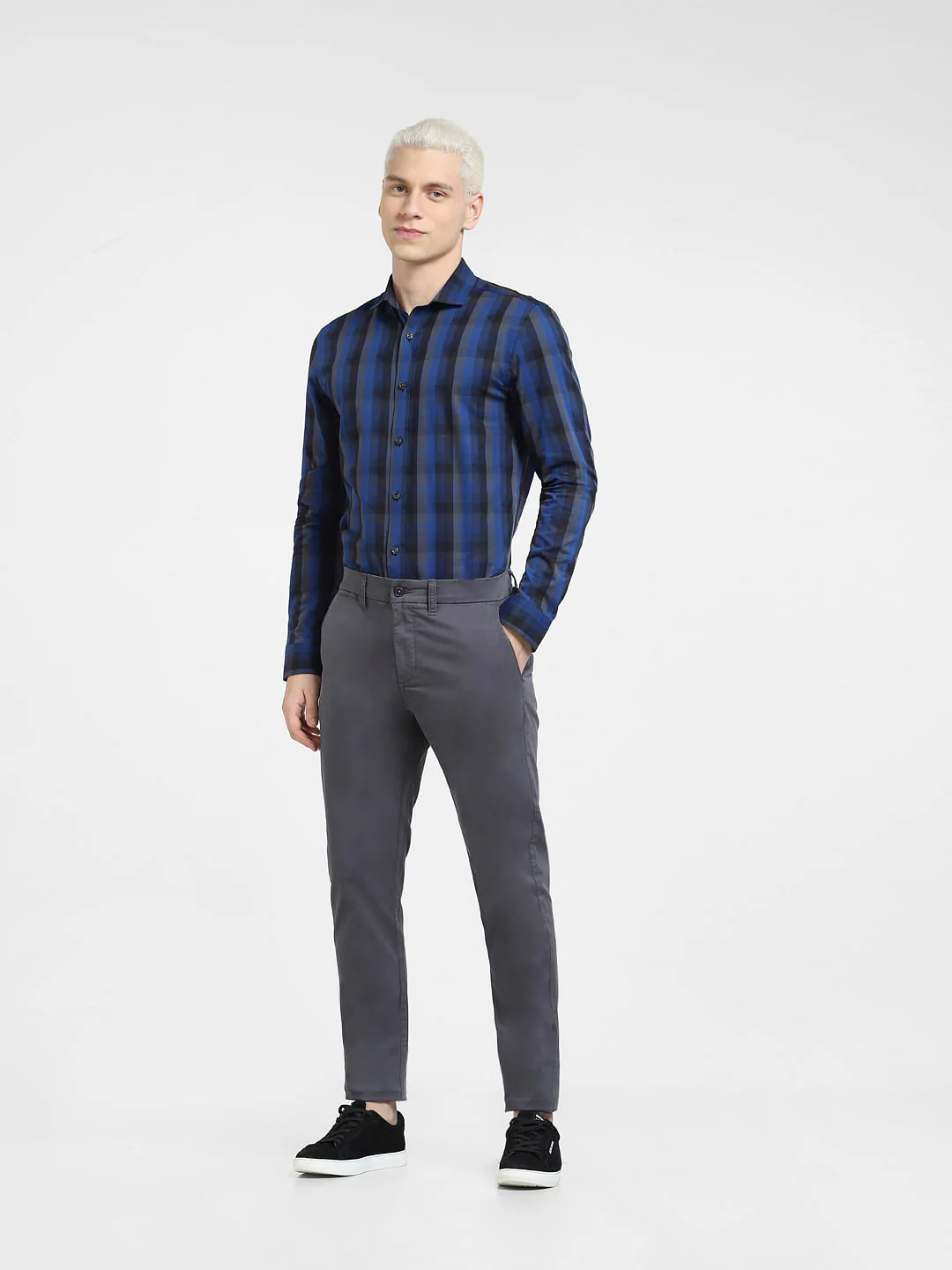Dark Blue Check Full Sleeves Shirt - Image 6