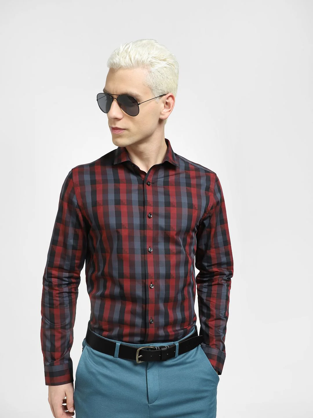 Dark Red Check Full Sleeves Shirt