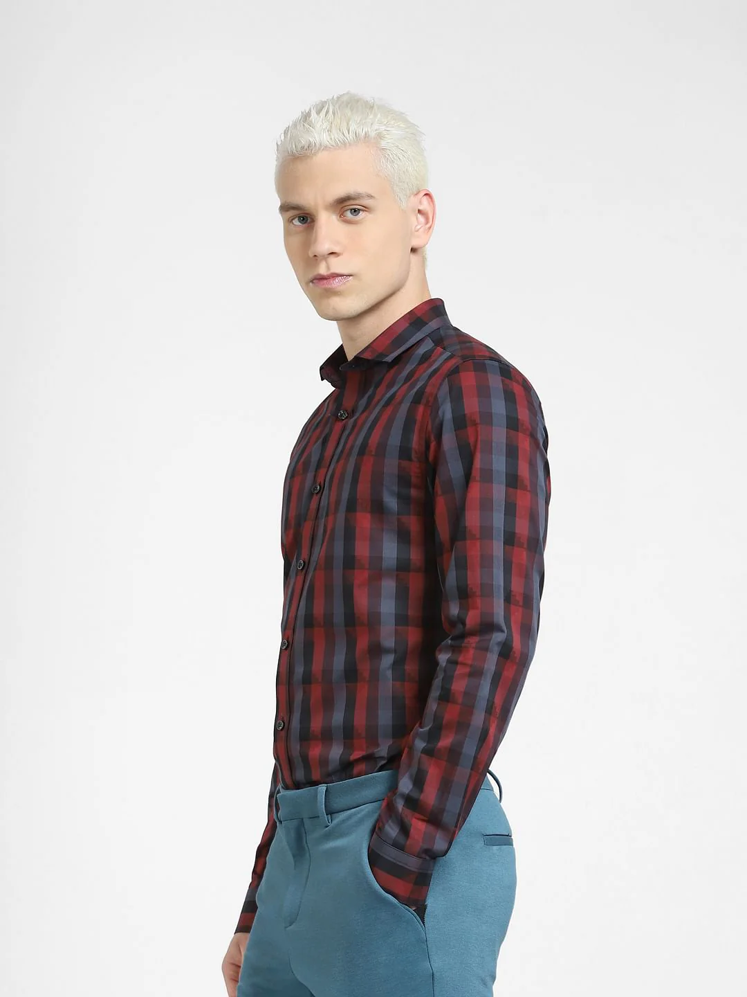 Dark Red Check Full Sleeves Shirt - Image 3