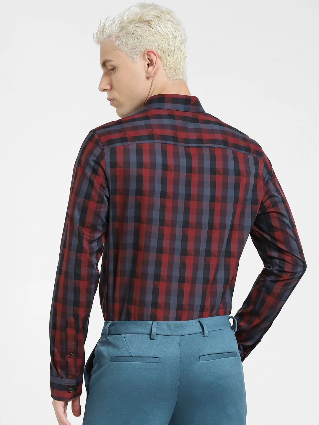 Dark Red Check Full Sleeves Shirt - Image 4