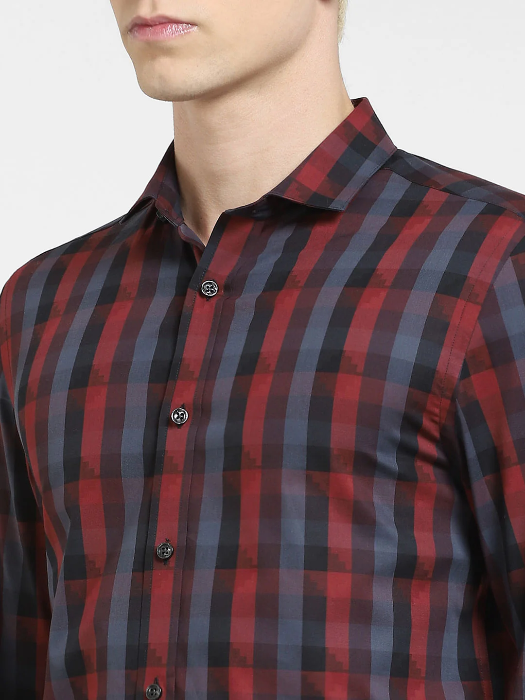 Dark Red Check Full Sleeves Shirt - Image 5