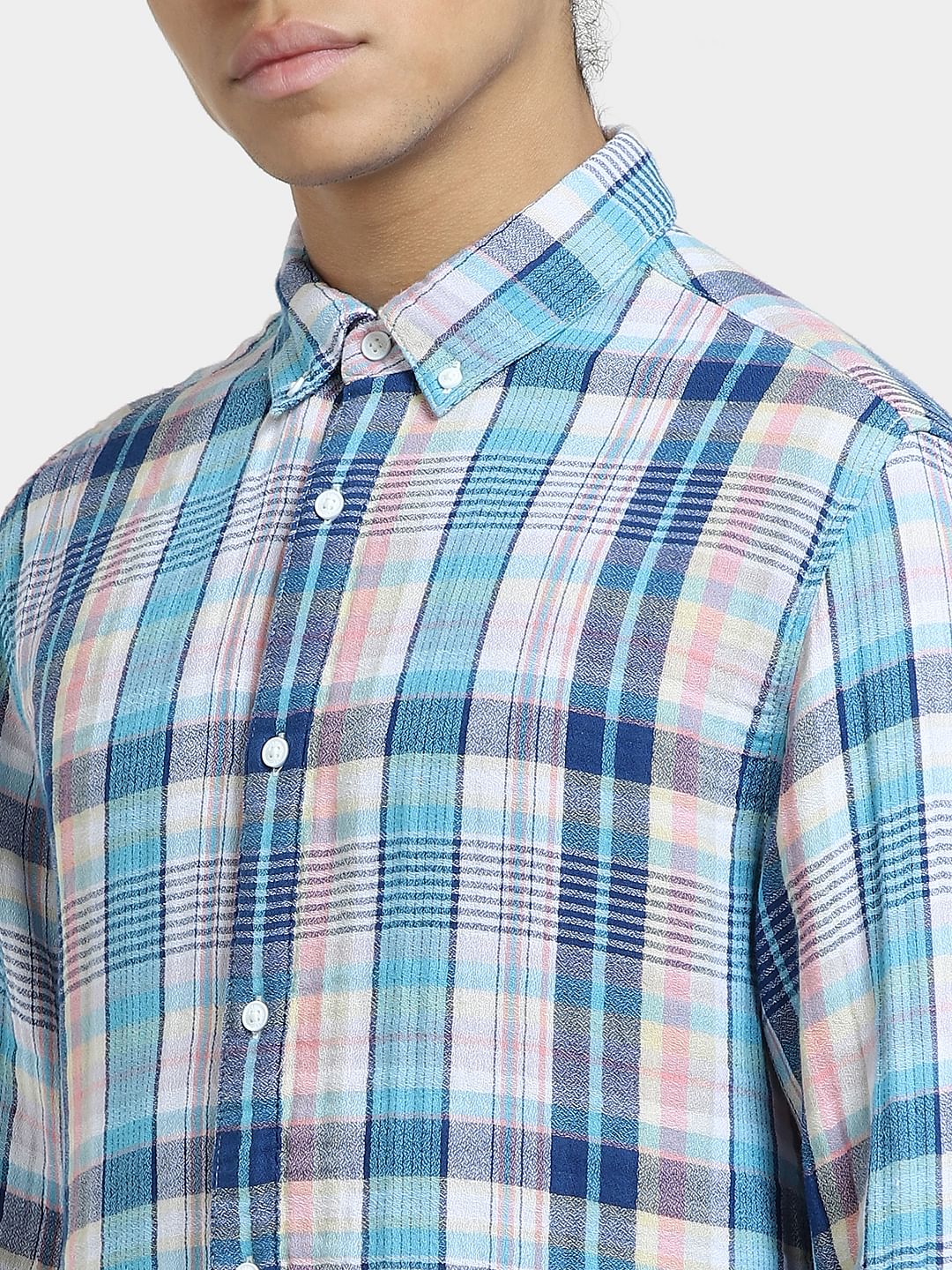 Blue Check Print Full Sleeves Shirt - Image 5