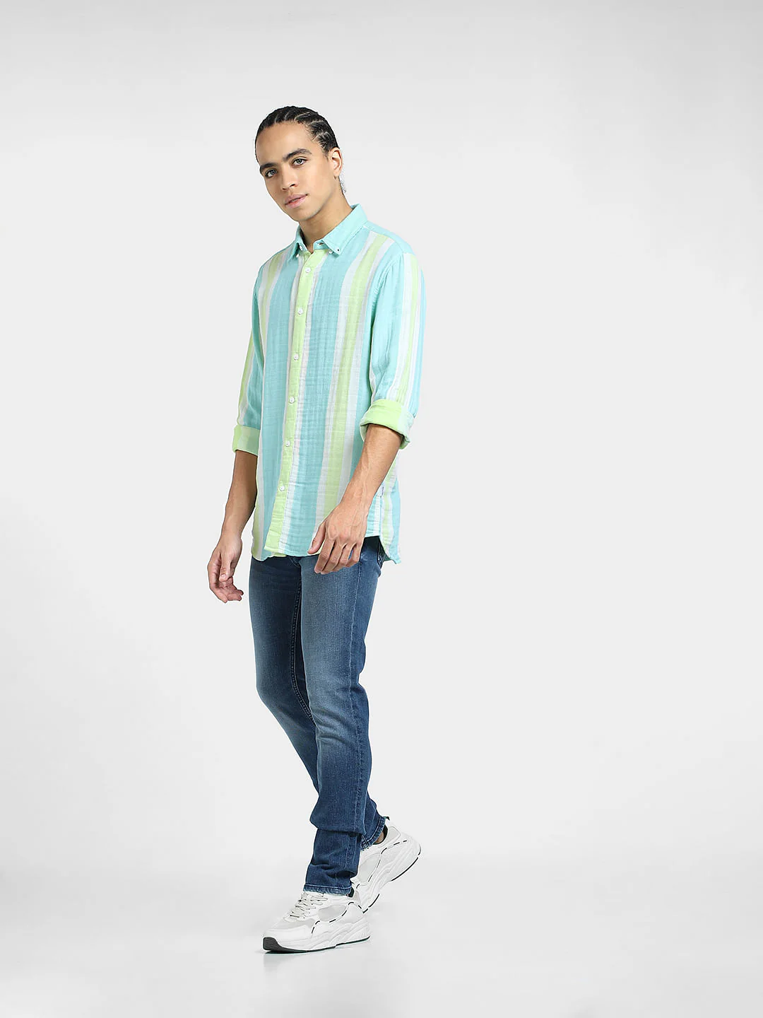 Sky Blue Striped Full Sleeves Shirt - Image 6