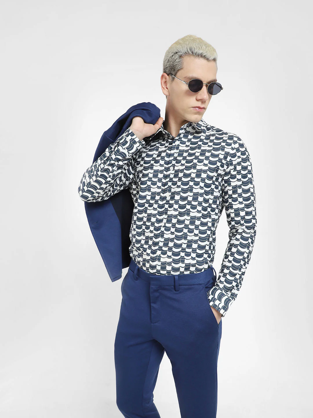 Blue Abstract Print Full Sleeves Shirt