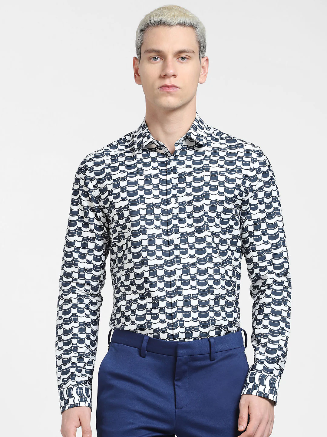 Blue Abstract Print Full Sleeves Shirt - Image 2
