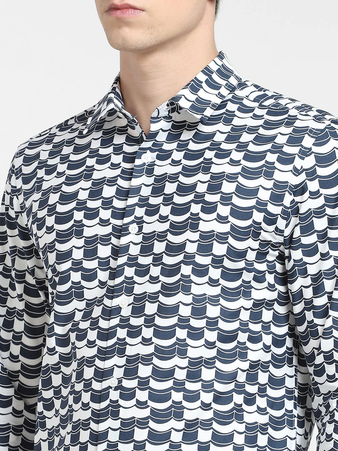 Blue Abstract Print Full Sleeves Shirt - Image 5