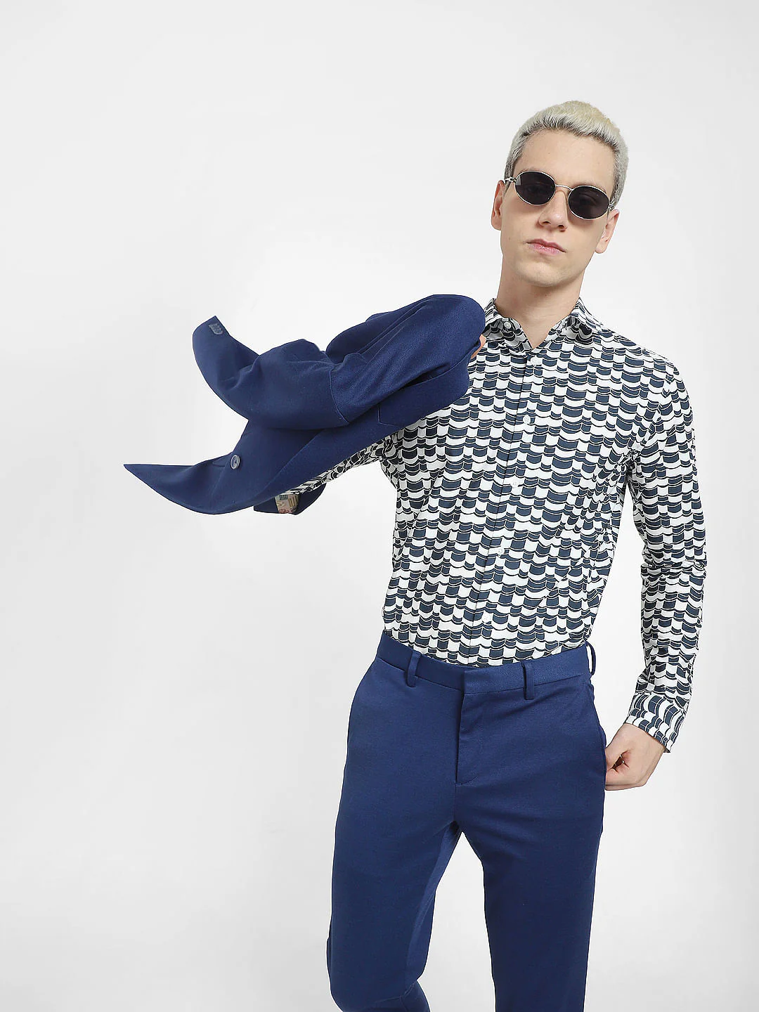 Blue Abstract Print Full Sleeves Shirt - Image 7
