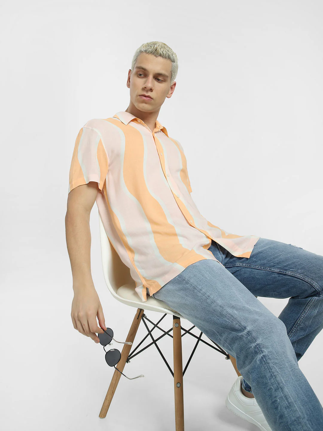 Orange Printed Short Sleeves Shirt
