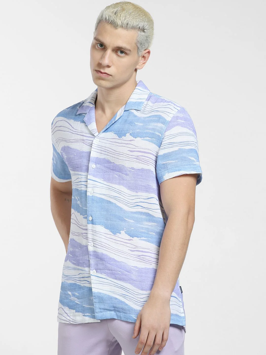 Light Blue Printed Short Sleeves Shirt - Image 2