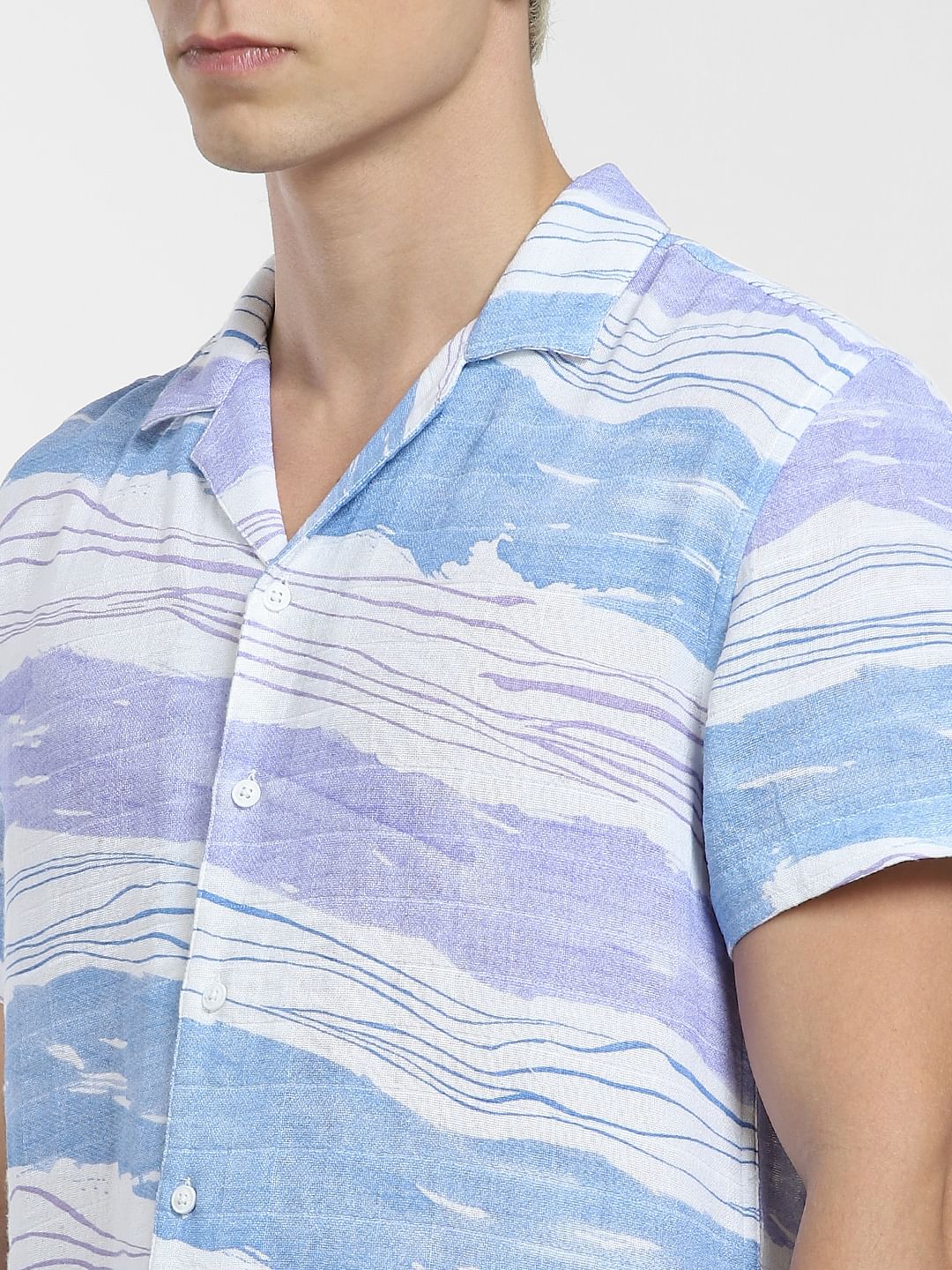 Light Blue Printed Short Sleeves Shirt - Image 5