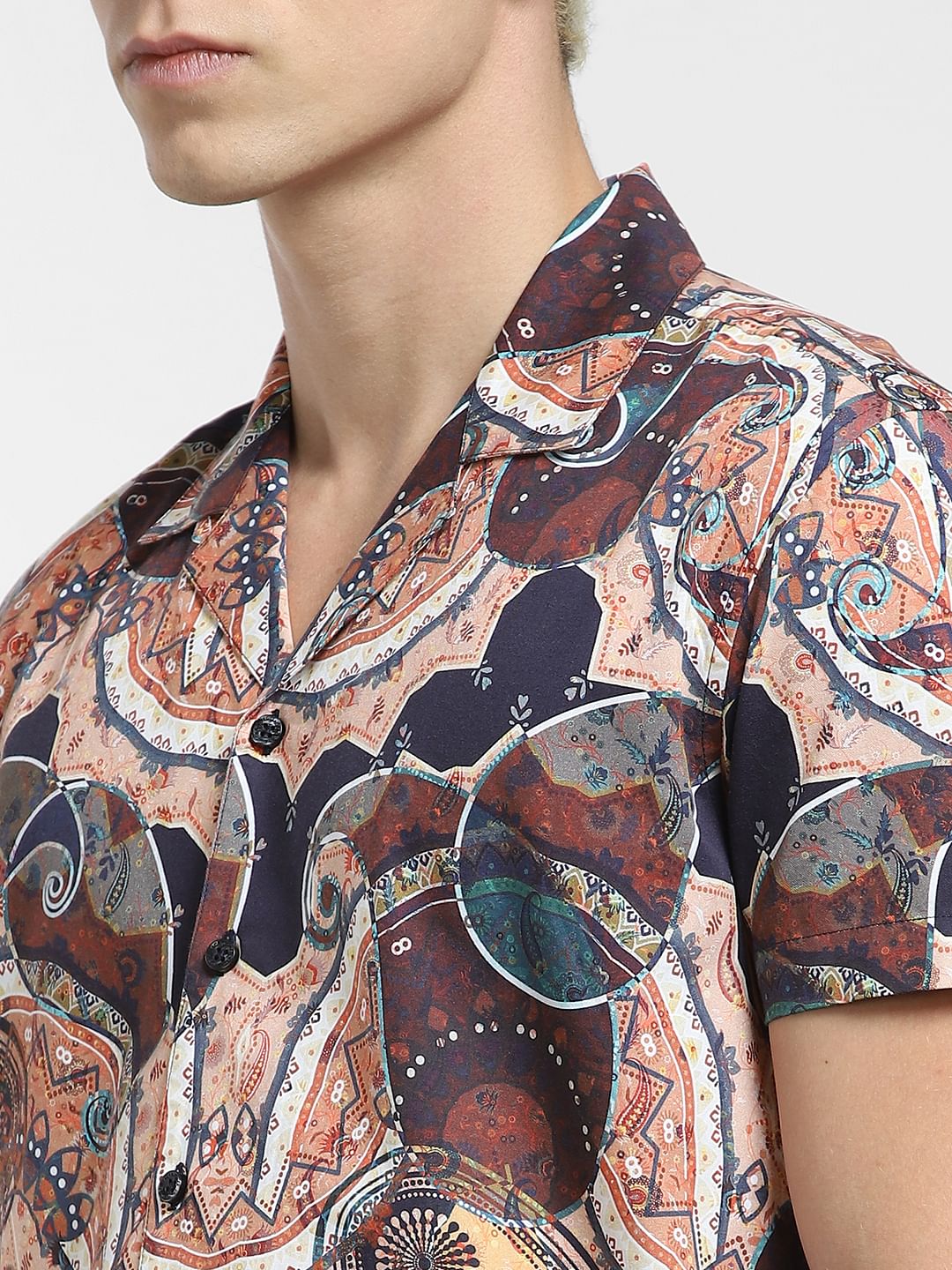 Brown Printed Short Sleeves Shirt - Image 5