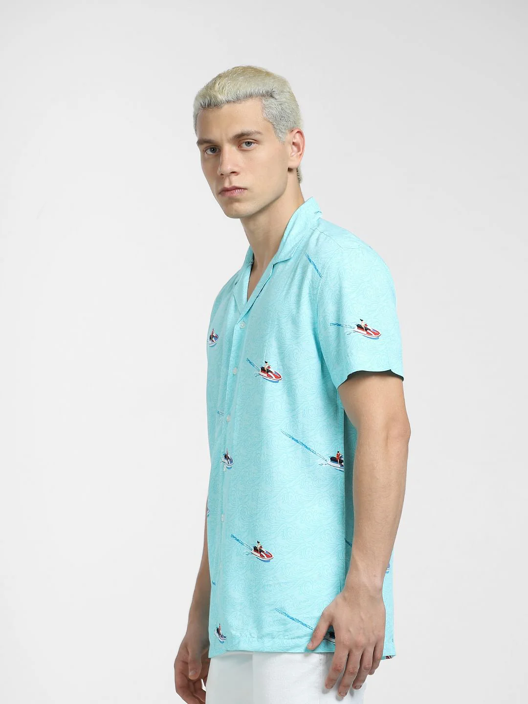 Blue Printed Short Sleeves Shirt - Image 3