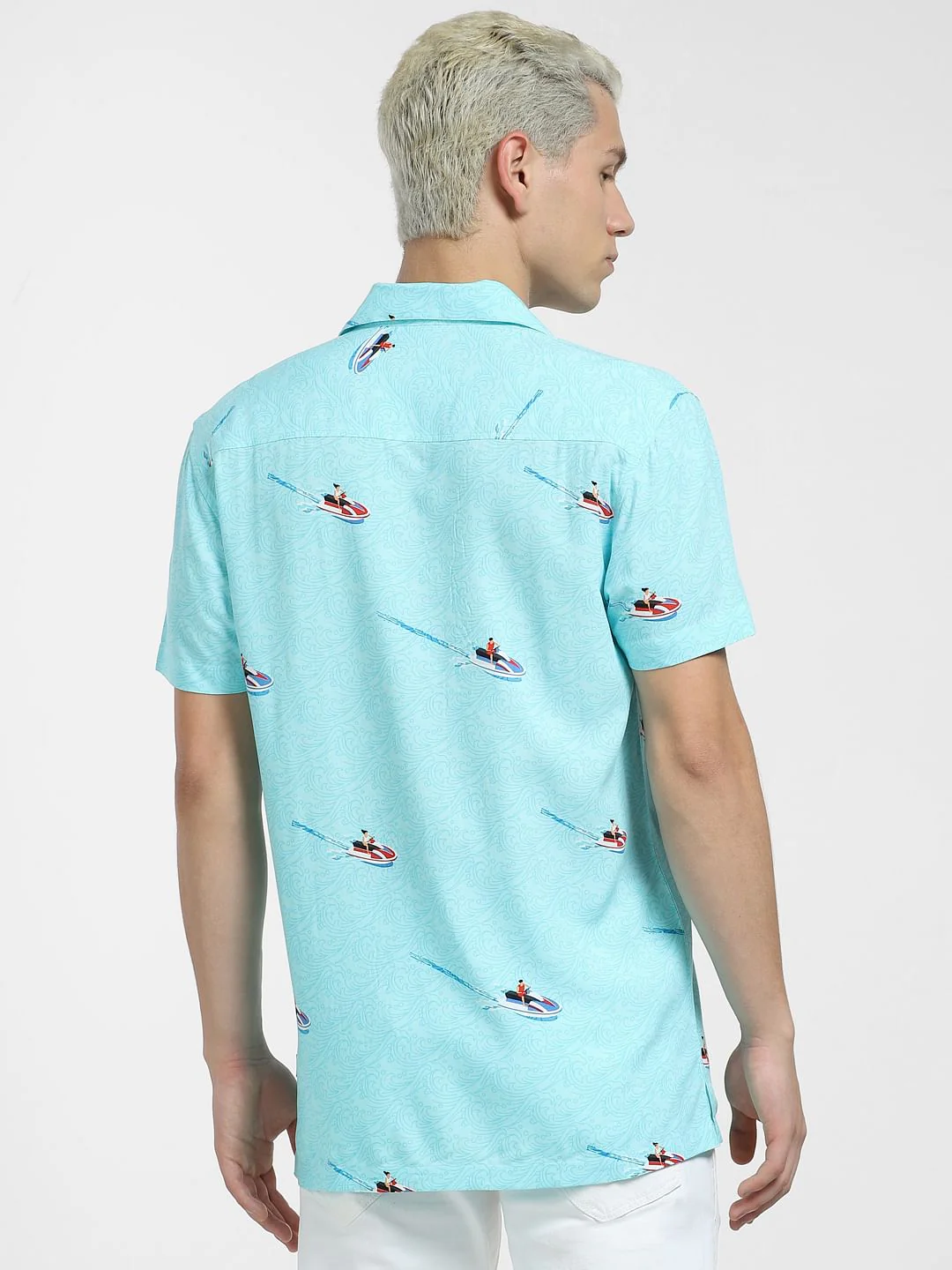 Blue Printed Short Sleeves Shirt - Image 4