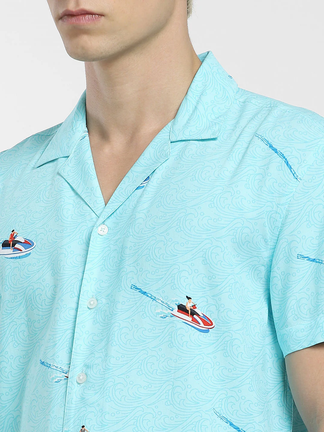 Blue Printed Short Sleeves Shirt - Image 5