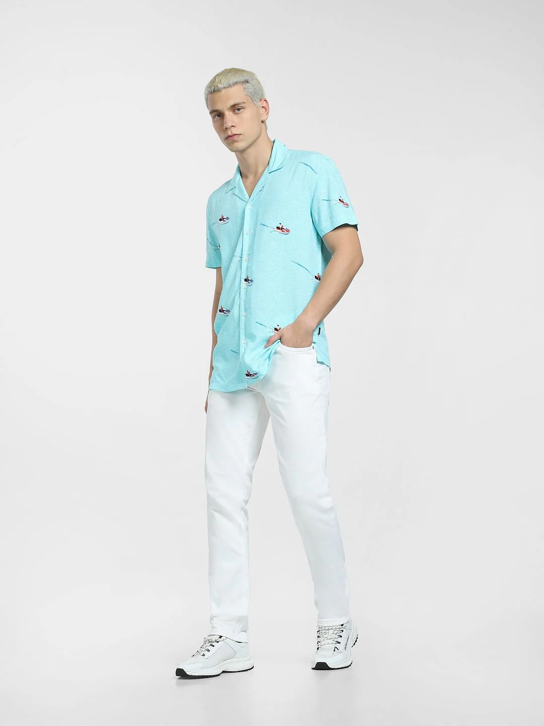 Blue Printed Short Sleeves Shirt - Image 6