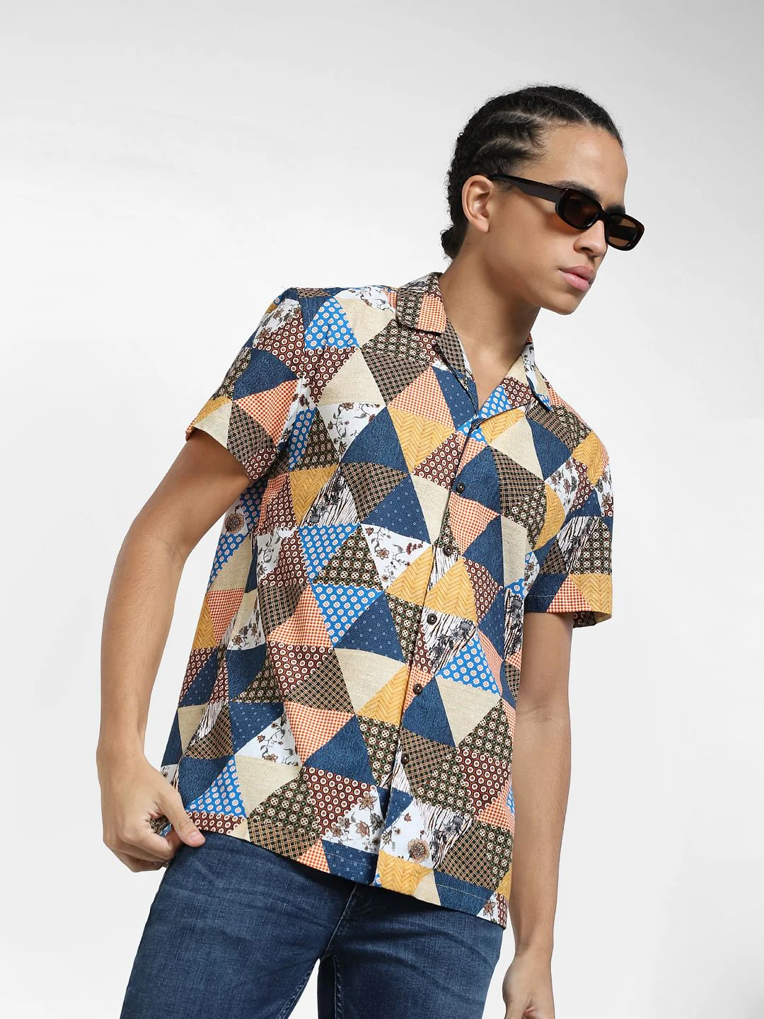 Yellow Printed Short Sleeves Shirt
