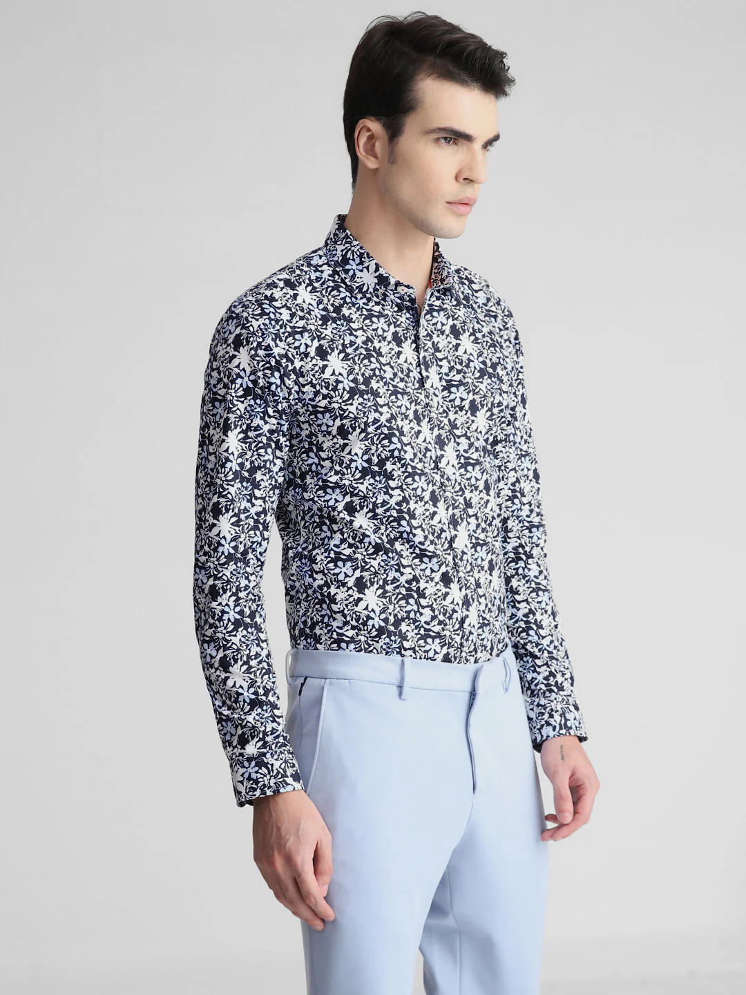 Navy Blue Floral Full Sleeves Shirt - Image 3