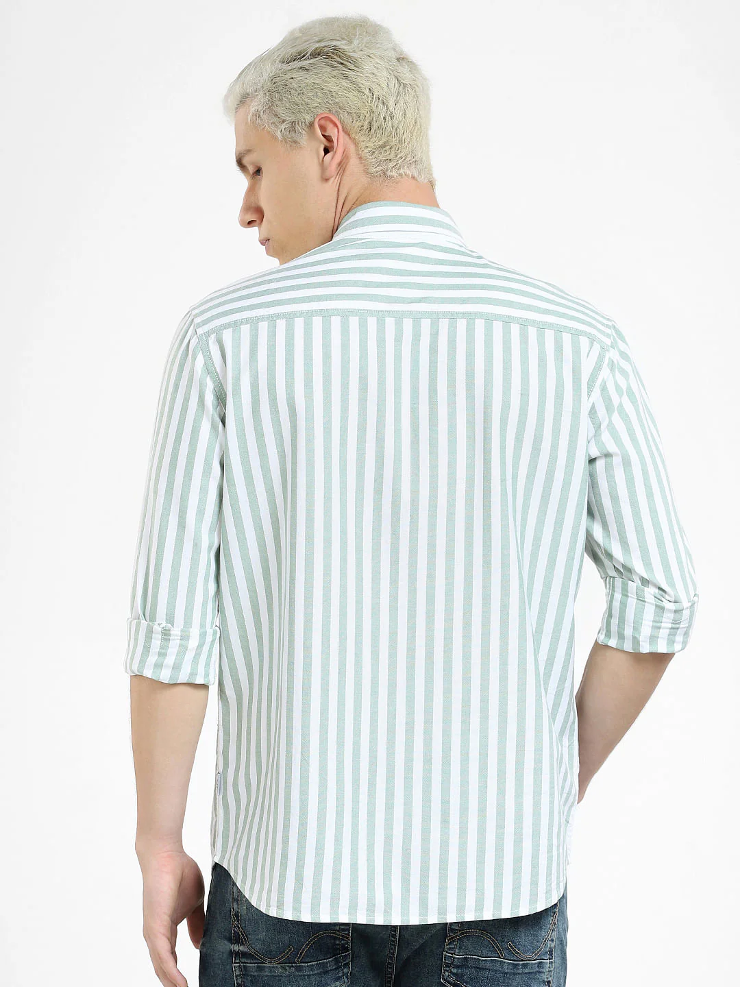 Green Striped Full Sleeves Shirt - Image 4