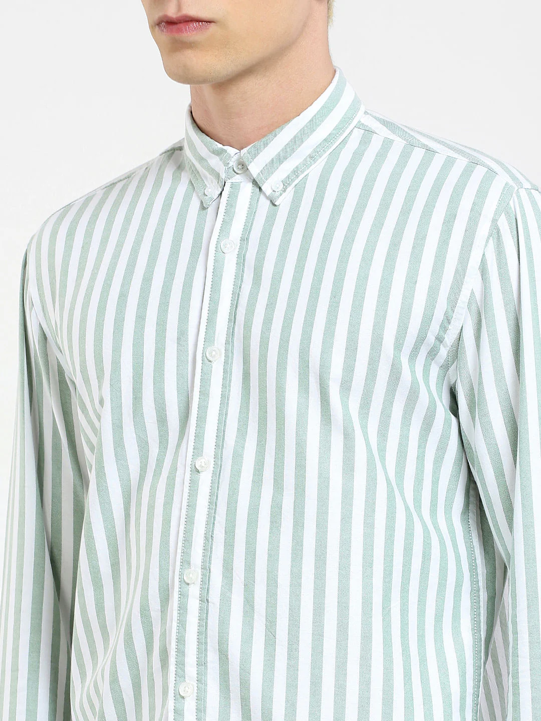 Green Striped Full Sleeves Shirt - Image 5