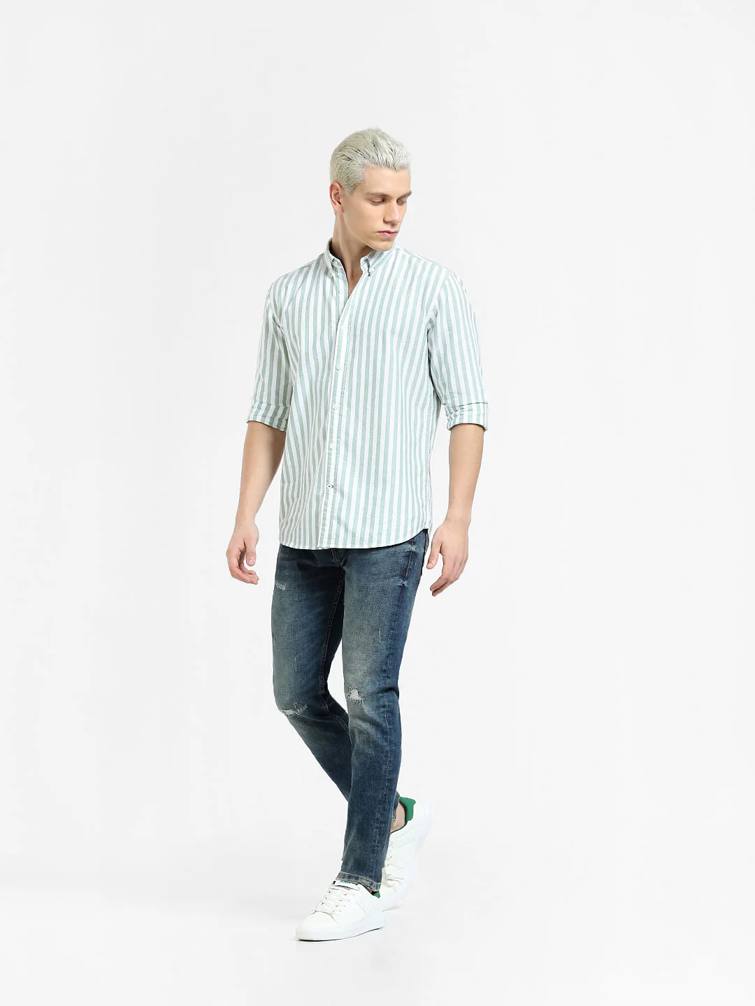 Green Striped Full Sleeves Shirt - Image 6