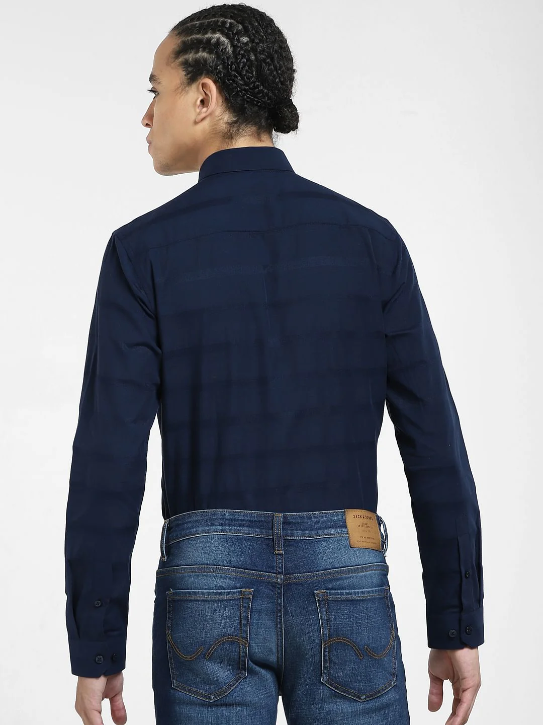 Navy Blue Striped Full Sleeves Shirt - Image 4