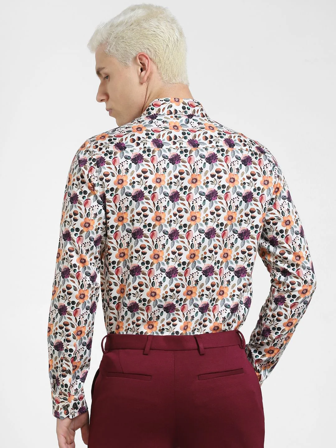 Orange Floral Print Full Sleeves Shirt - Image 4