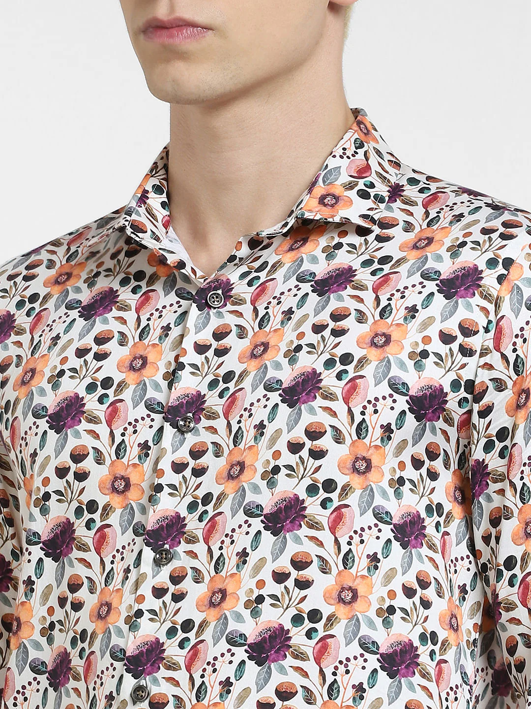 Orange Floral Print Full Sleeves Shirt - Image 5