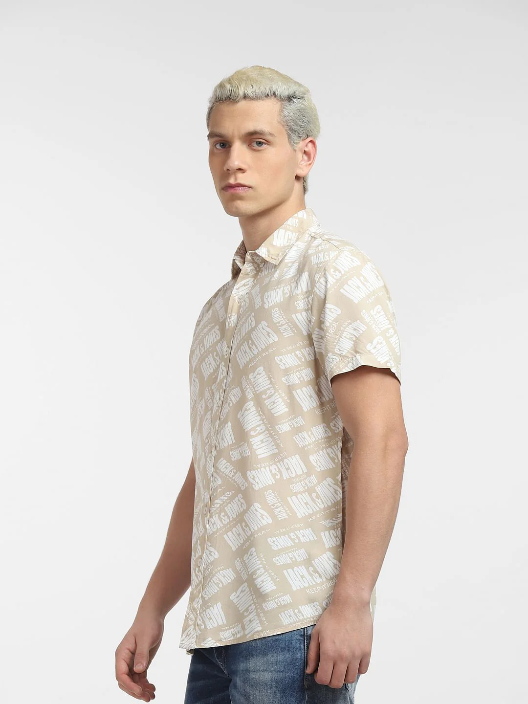 Beige Logo Print Short Sleeves Shirt - Image 3