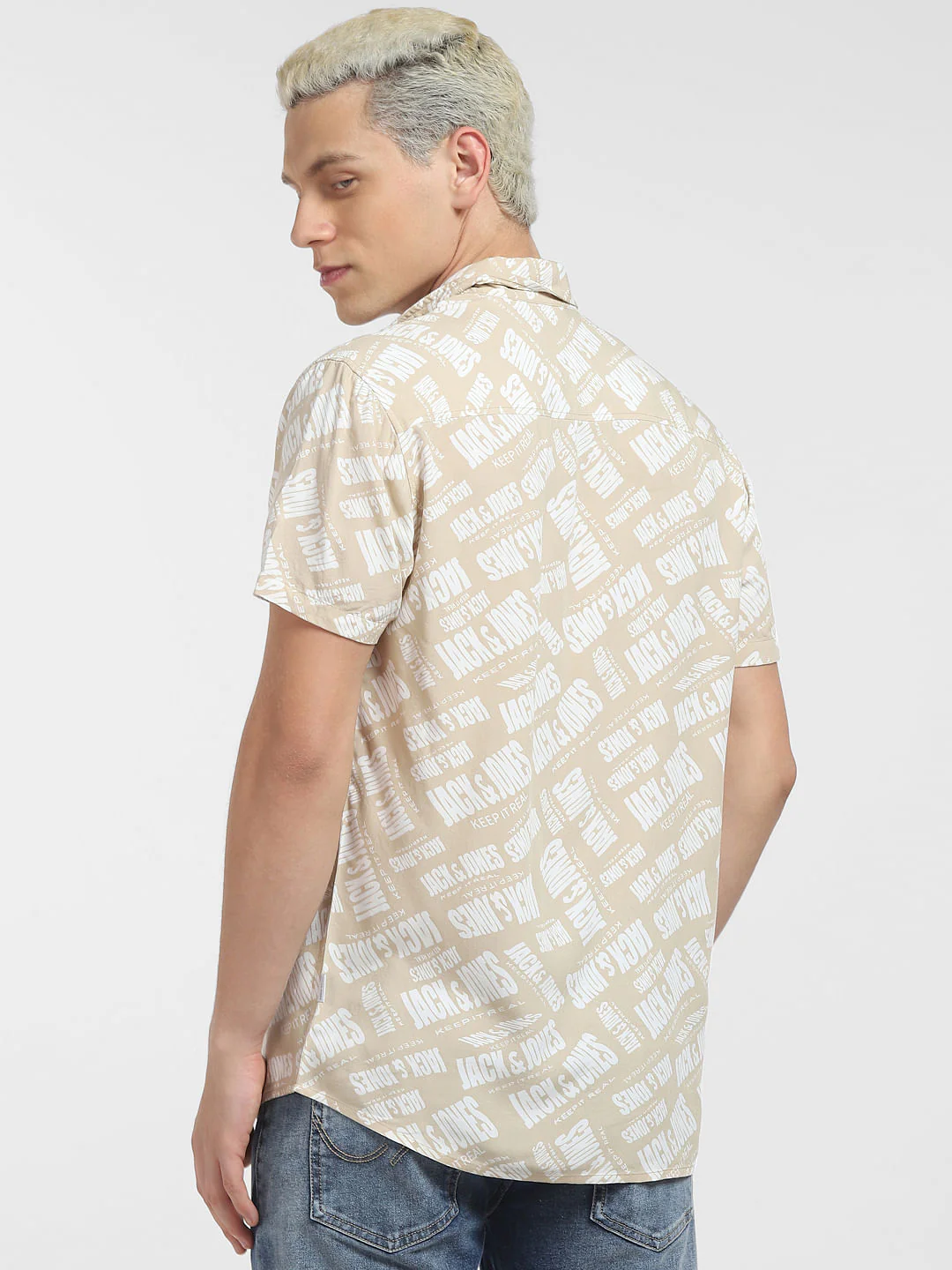 Beige Logo Print Short Sleeves Shirt - Image 4
