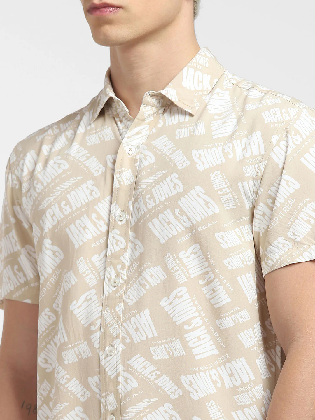 Beige Logo Print Short Sleeves Shirt - Image 5