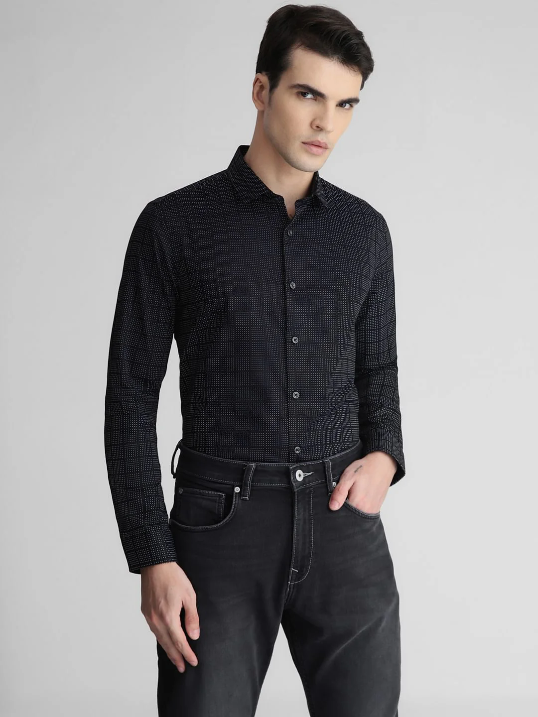 Black Check Full Sleeves Shirt - Image 2