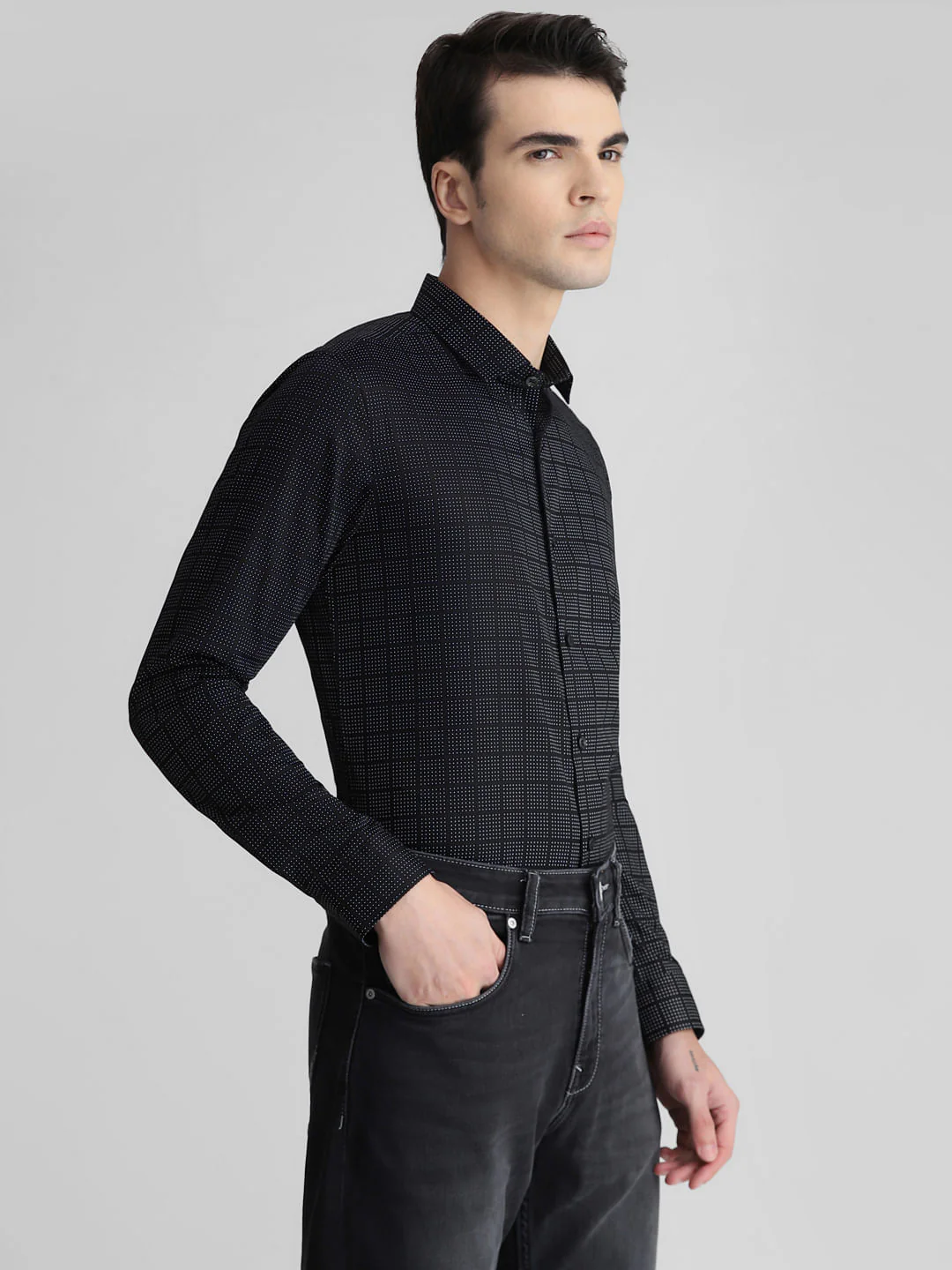 Black Check Full Sleeves Shirt - Image 3