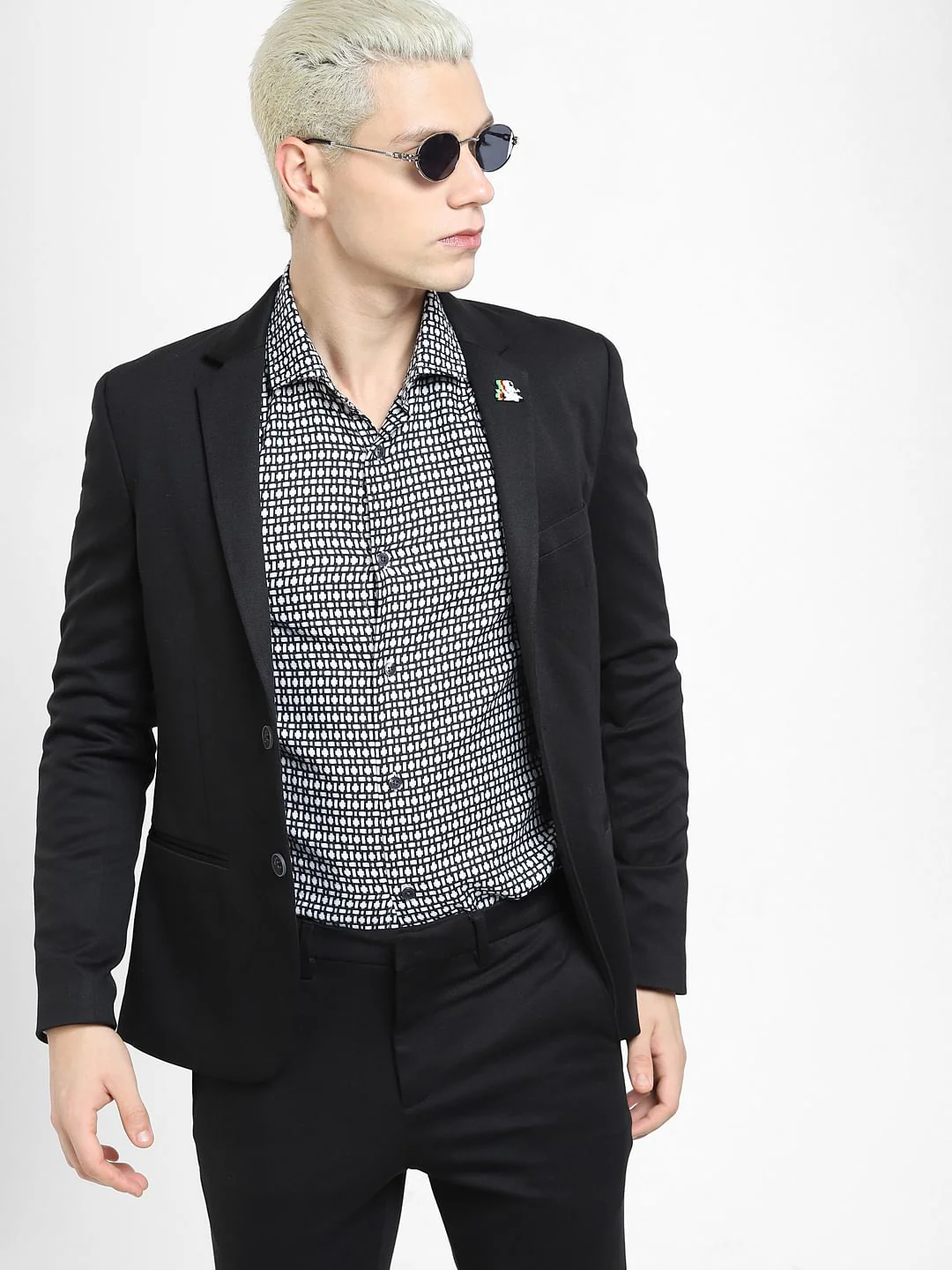 White & Black Printed Full Sleeves Shirt