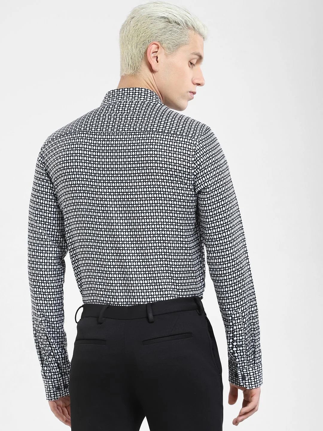 White & Black Printed Full Sleeves Shirt - Image 4
