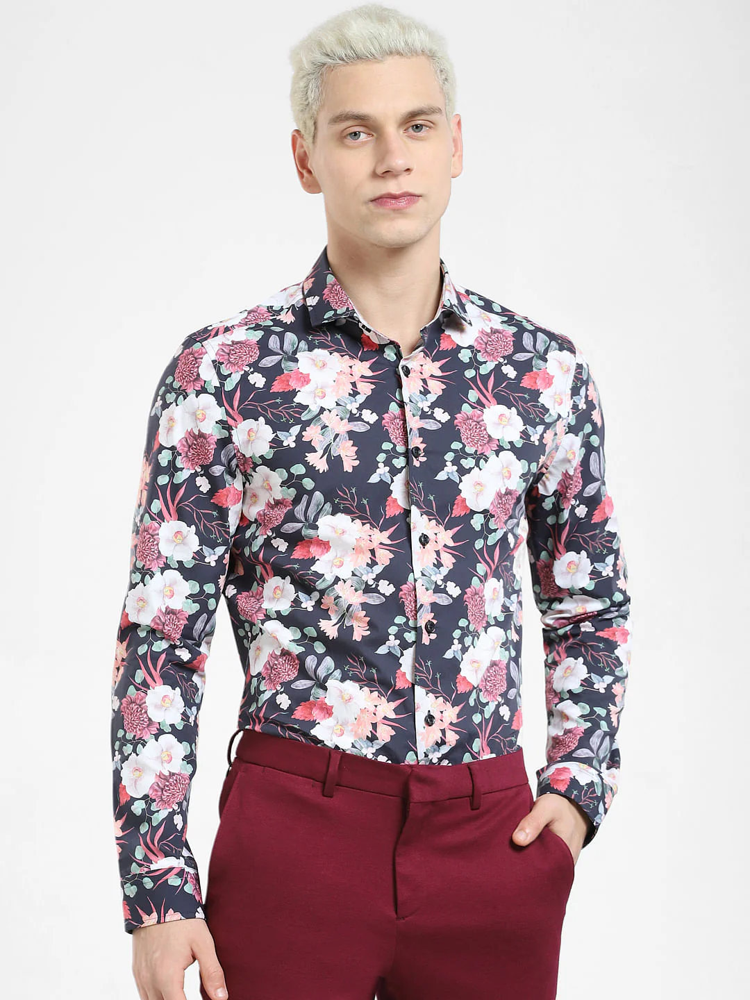 Mauve Floral Full Sleeves Shirt - Image 2