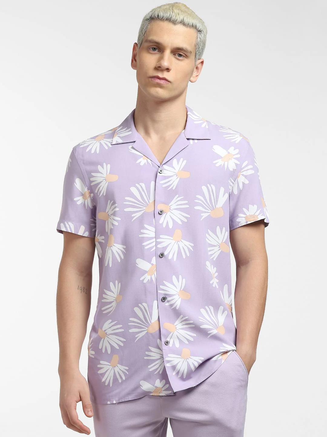 Purple Floral Print Short Sleeves Shirt - Image 2