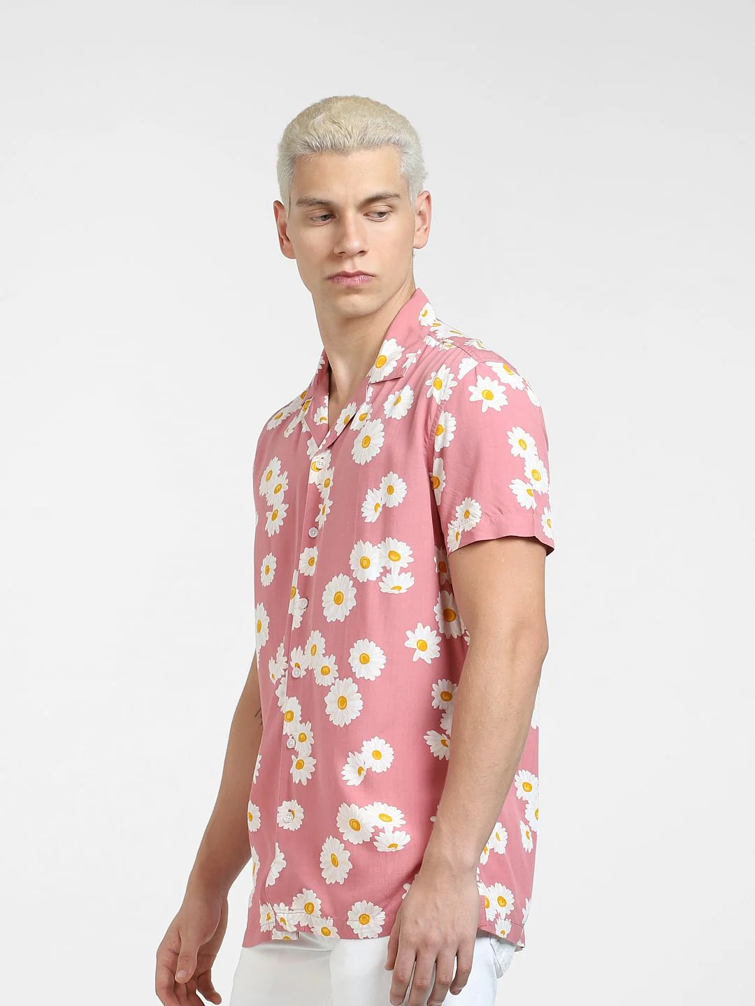 Pink Floral Print Short Sleeves Shirt - Image 3