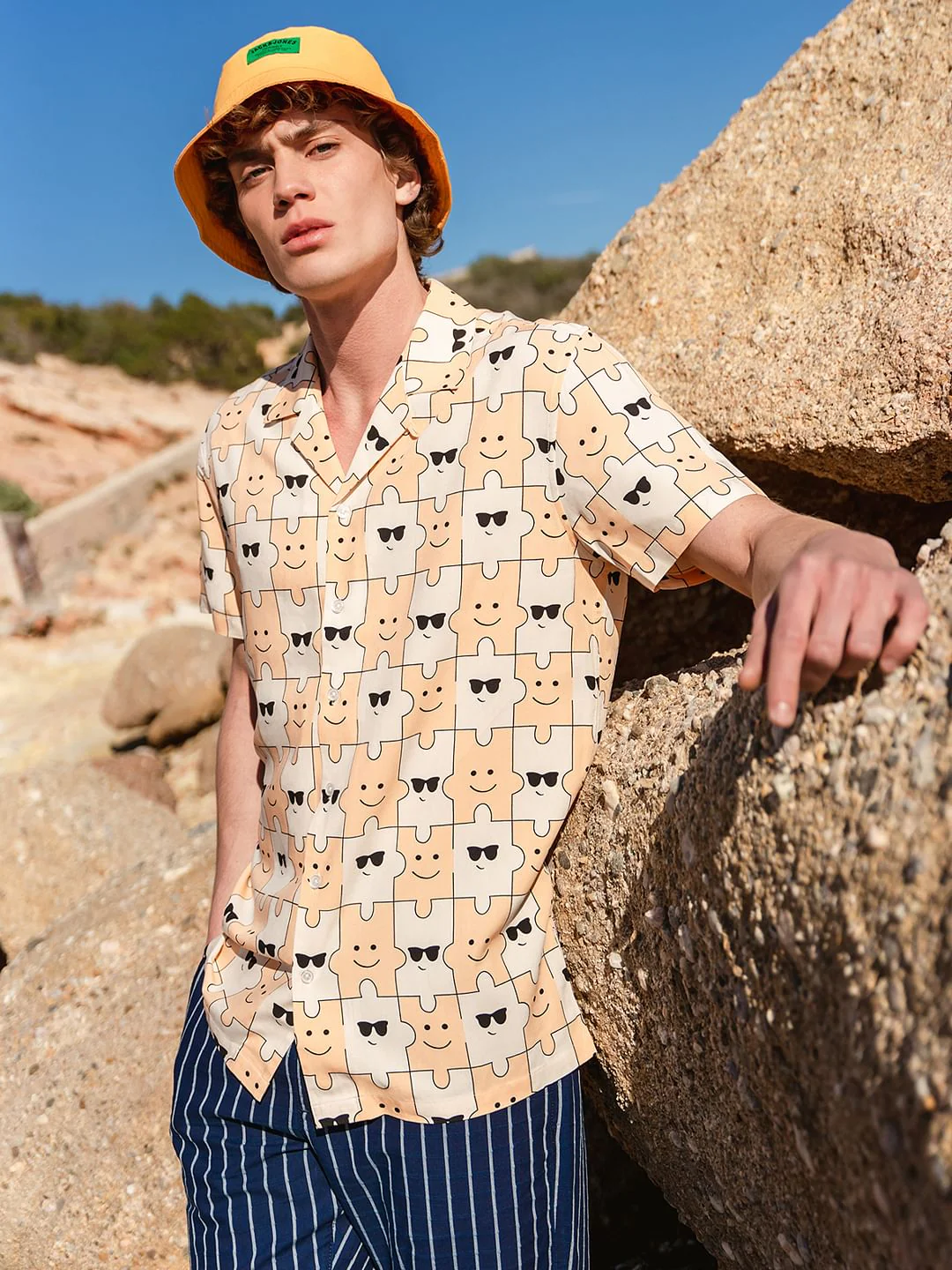 Peach Printed Short Sleeves Shirt