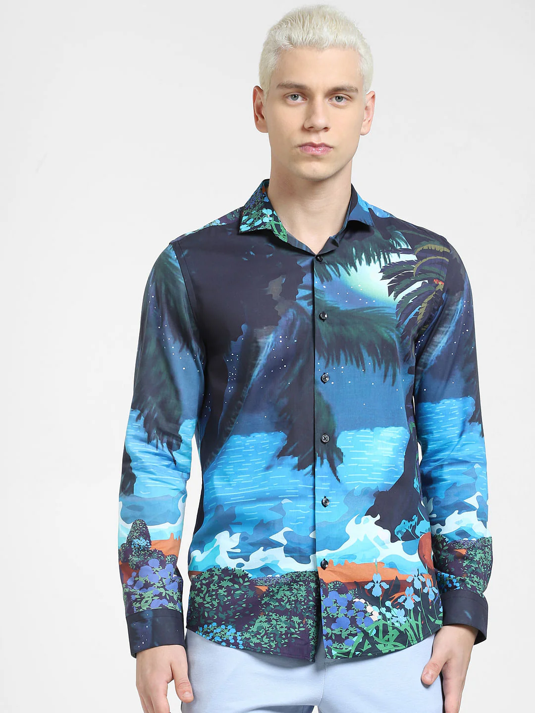 Blue Printed Full Sleeves Shirt - Image 2