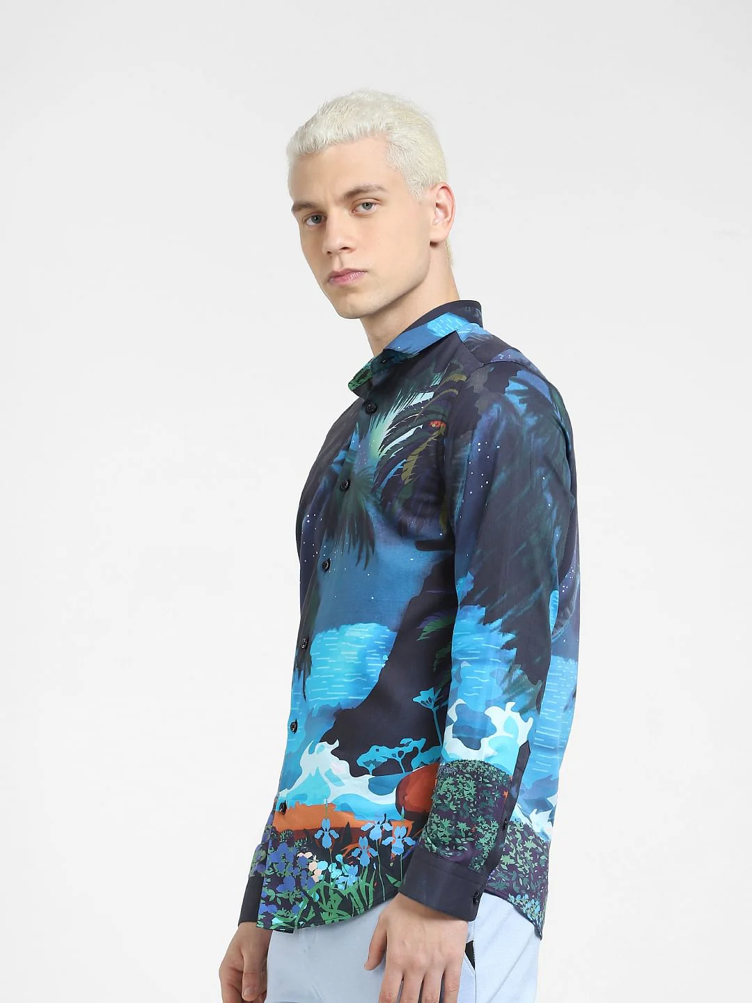 Blue Printed Full Sleeves Shirt - Image 3