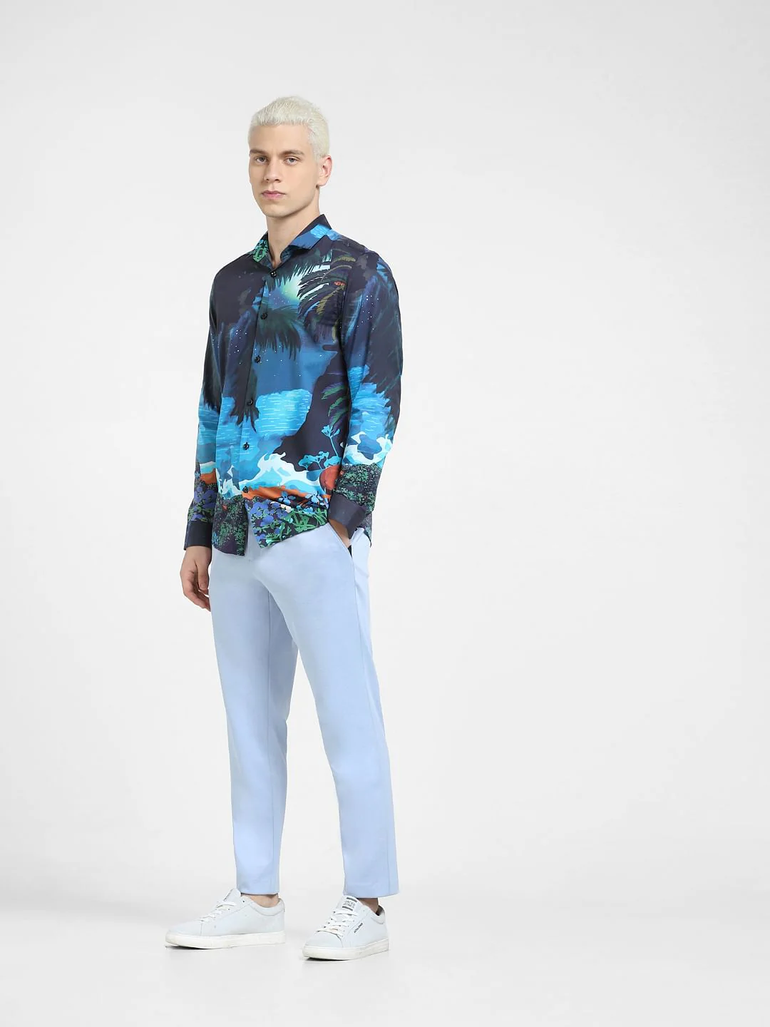 Blue Printed Full Sleeves Shirt - Image 6