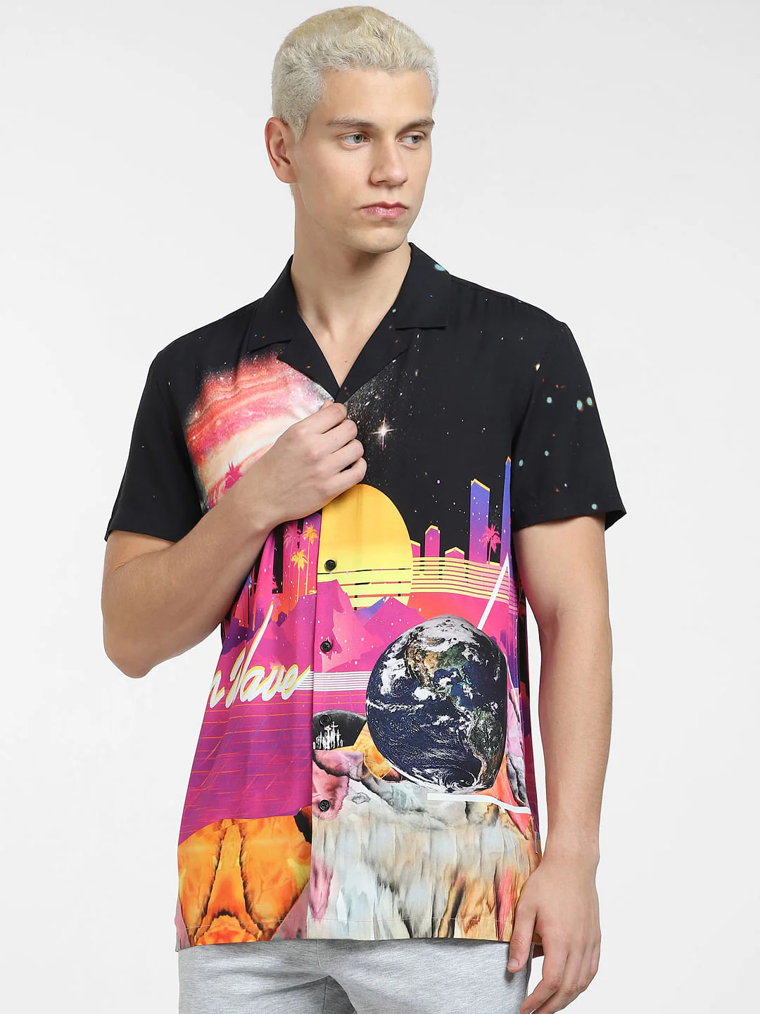 METAVERSE Black Graphic Print Short Sleeves Shirt - Image 2