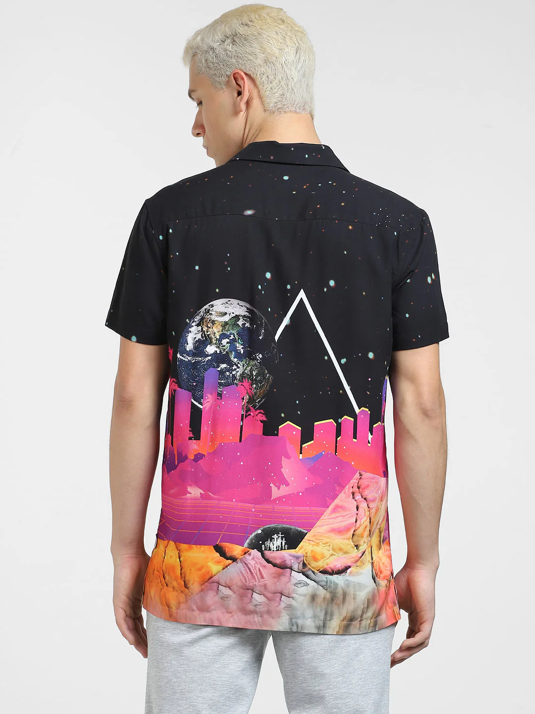 METAVERSE Black Graphic Print Short Sleeves Shirt - Image 4