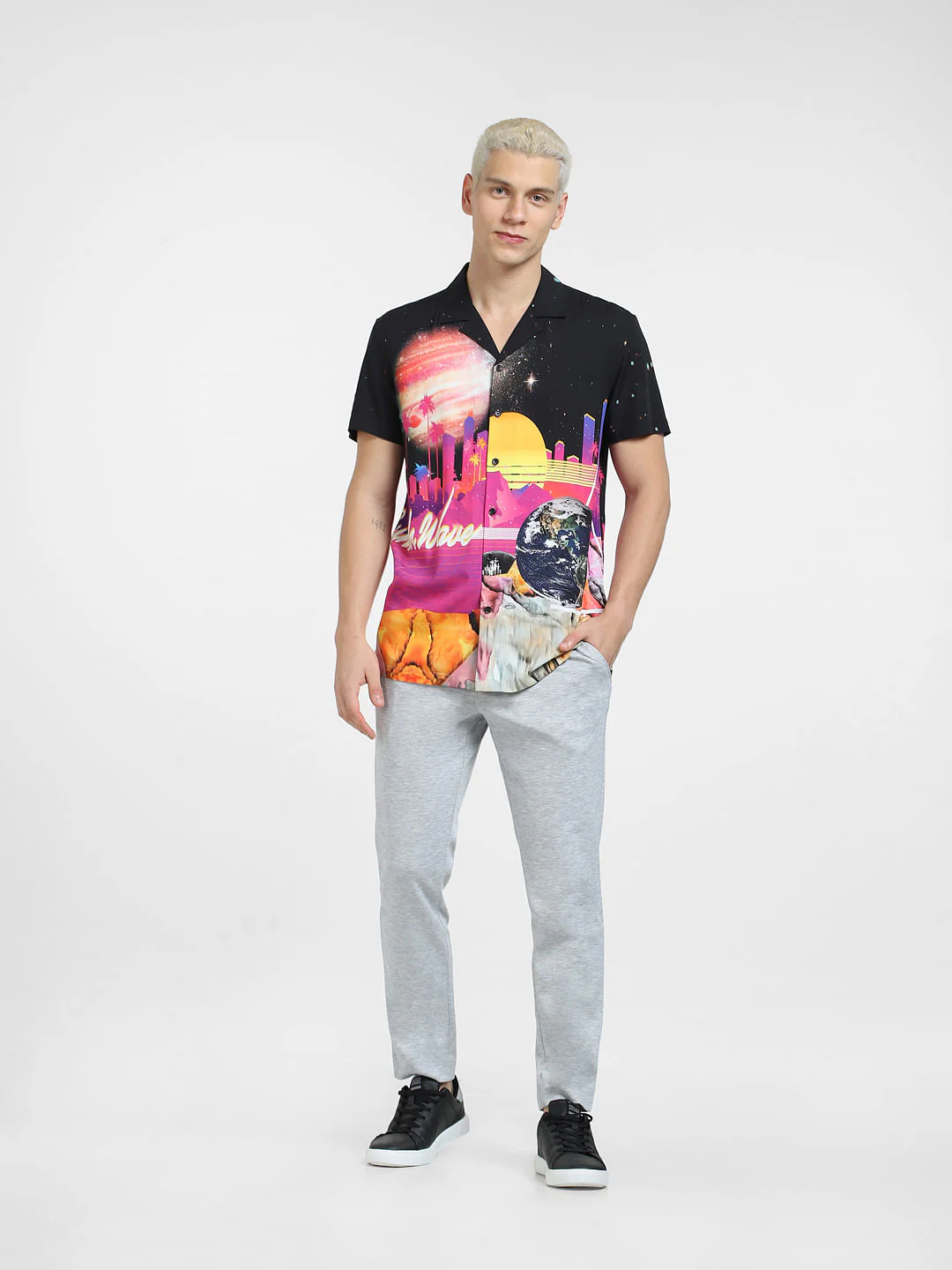 METAVERSE Black Graphic Print Short Sleeves Shirt - Image 6