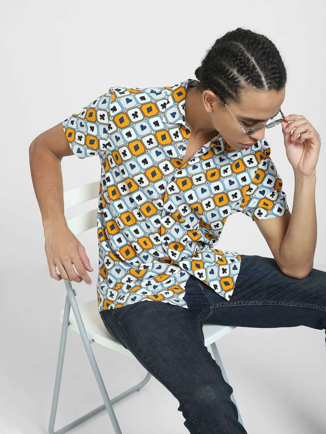 Blue Printed Short Sleeves Shirt