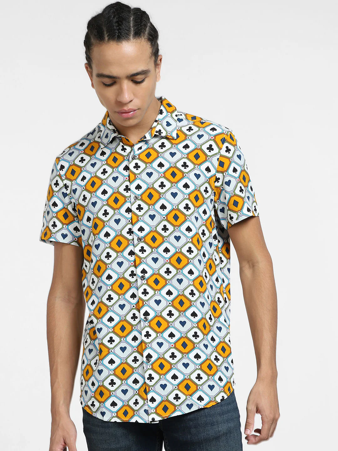 Blue Printed Short Sleeves Shirt - Image 2